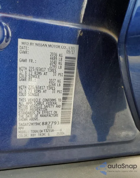 2017 Nissan Rogue S from USA, damaged, VIN 5N1AT2MT9HC887793